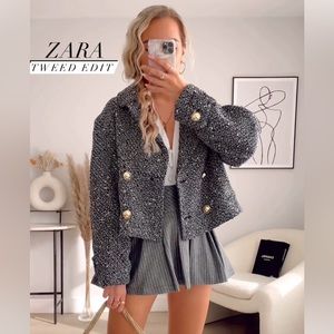 Zara cropped textured blazer XS gray jacket